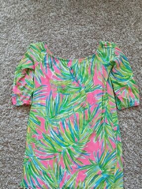 Lilly Pulitzer Mini Enna Dress Tiki Pink Royal Lime L Girls 8-10 VGUC